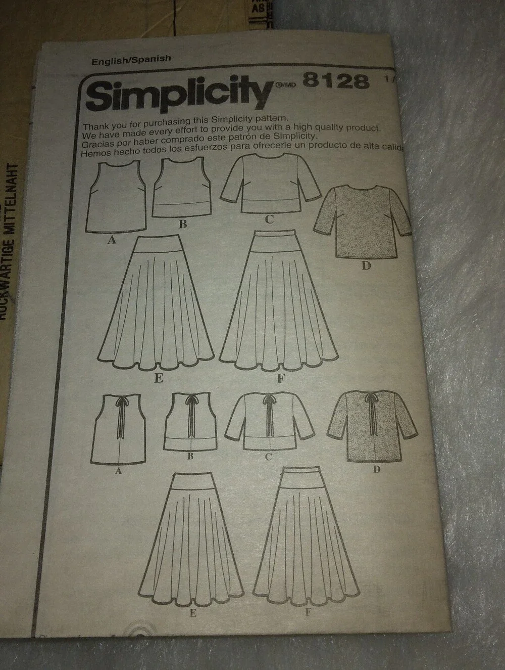 SIMPLICITY 8128 Sz 6-14 Misses Top In 4 Variations And Skirt